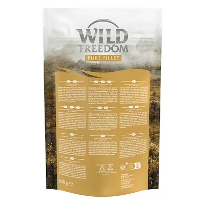 Wild Freedom Pure Fillet, 100 g. Csomagolás termékinformációkkal és újrahasznosítási útmutatóval. Wild Freedom Pure Fillet, 100 g. Csomagolás termékinformációkkal és újrahasznosítási útmutatóval.
