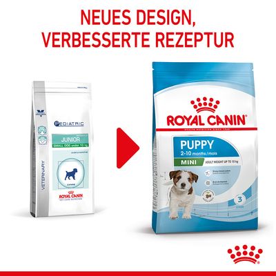 Royal Canin promjena proizvoda: novi dizajn i poboljšana receptura. Junior Small Dog do 10 kg postaje Puppy Mini 2-10 mjeseci, težina do 10 kg.