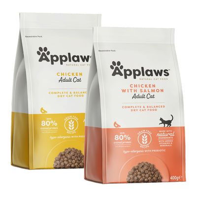 Applaws Trockenfutter für Katzen, Sorten Chicken Adult Cat und Chicken with Salmon Adult Cat. Hypoallergen, getreidefrei, mit mindestens 80% tierischem Protein. Jetzt testen!