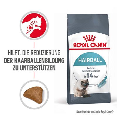 Royal Canin Hairball Katzenfutter. Hilft, die Reduzierung der Haarballenbildung in 14 Tagen zu unterstützen. Nach einer internen Studie von Royal Canin.