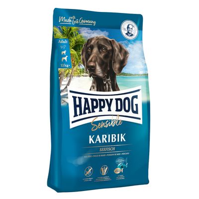 Happy Dog Sensible Karibik, morska riba. Za odrasle pse od 11 kg. Proizvedeno u Njemačkoj. Bez glutenskih žitarica, lako probavljivo, podržava kožu i dlaku.
