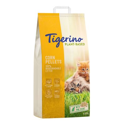 Tigerino Plant-Based Corn Pellets, 100% biodegradable litter with pine scent, fast and strong clumping, flushable, non-stick, extremely low dust, 4.4 kg.