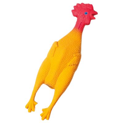 Sárga gumicsirke piros fejjel, játék háziállatoknak.