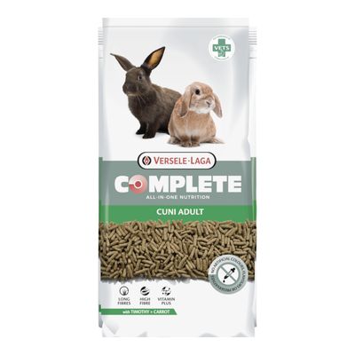 Versele-Laga Complete Cuni Adult, All-in-One táplálék timothyval és sárgarépával. Hosszú rostok, magas rosttartalom, Vitamin Plus, mesterséges színezékek és tartósítószerek nélkül.