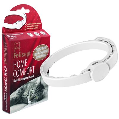 Felisept Home Comfort nyugtató nyakörv macskáknak. Nyugtató illatanyagokat tartalmaz, tudományosan igazolt, állatorvosok által ajánlott. Jó közérzetet és ellazulást biztosít macskájának.