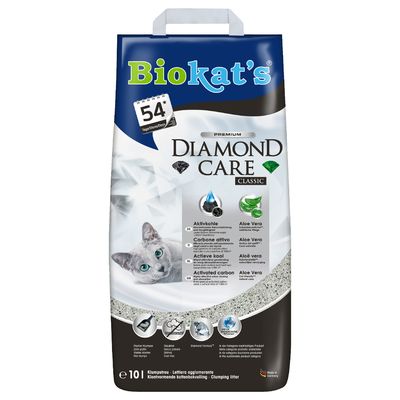 Biokat's Diamond Care Classic Katzenstreu mit Aktivkohle und Aloe Vera, 54 Tage Nutzung, klumpend, Made in Germany, 10L Packung.