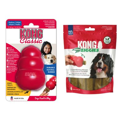 Juguete de goma roja KONG con inscripción 'KONG' visible. Esquina superior derecha con texto: Top ventas.