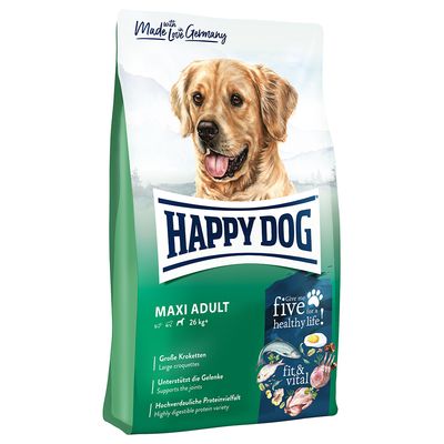 Happy Dog Maxi Adult, 26kg. Nagy krokettek, támogatja az ízületeket, könnyen emészthető fehérjeválaszték. Made in Germany. Fit & Vital öt összetevővel az egészséges táplálkozáshoz.
