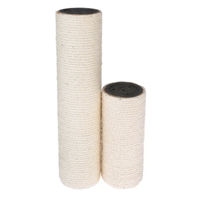 Zwei Ersatz-Kratzbaumstämme aus Sisal, einer gross und einer klein, mit schwarzer Kunststoffbasis.