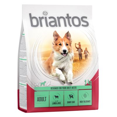 Briantos Adult alimento para perros, 1 kg, con cordero y arroz, para pelaje brillante y alta tolerancia.