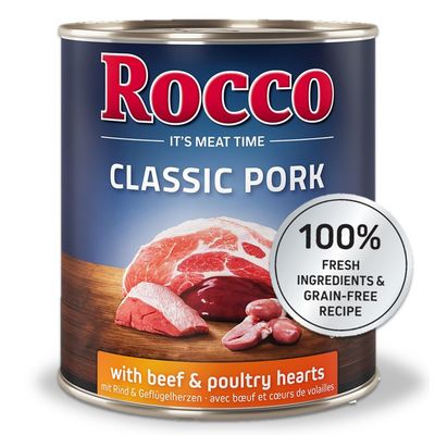 Rocco Classic Pork marhával és baromfiszívvel. 100% friss összetevők, gabonamentes recept.