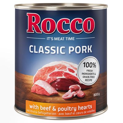 Rocco Classic Pork marhával és baromfiszívvel. 100% friss összetevők, gabonamentes recept.