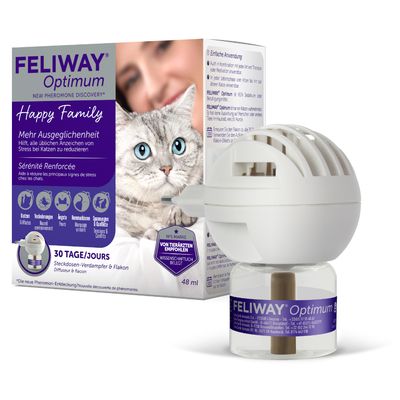 Feliway Optimum dyfuzor i flakon, 48 ml. Pomaga redukować stres u kotów. Potwierdzone naukowo, polecane przez weterynarzy. Na 30 dni stosowania.