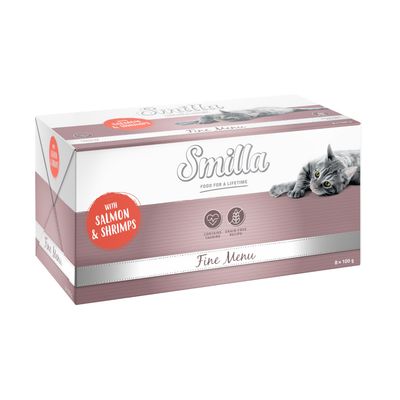 Smilla Fine Menu macskaeledel, pulykával és nyúllal, taurint tartalmaz, gabonamentes receptúra, 8 x 100 g csomag.
