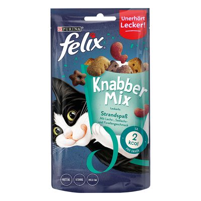 Purina Felix Knabber Mix Original, jutalomfalat csirke-, máj- és pulykaízzel. Kb. 2 kcal falatonként. Fehérjét, vitaminokat és Omega 6-ot tartalmaz. Csomagolás nélkül finom.