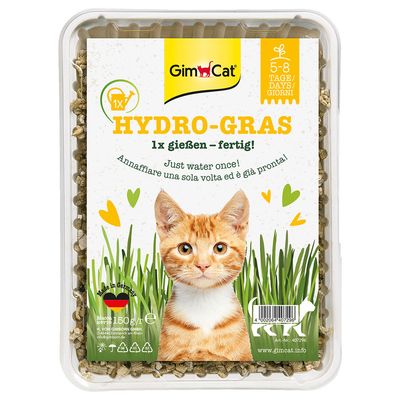GimCat Hydro-Gras, solo una vez de riego – listo. Made in Germany, 150g. Crecimiento en 5-8 días. Añadir agua una vez, producto listo.