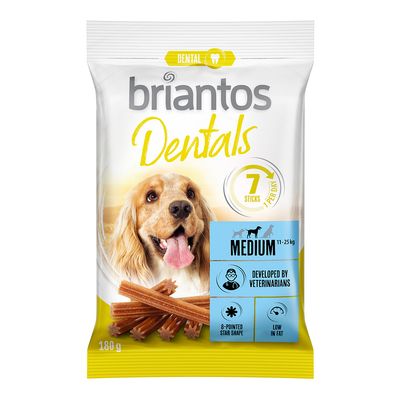 Briantos Dentals, 7 rúd naponta, Medium 11-25 kg, állatorvosok által fejlesztve, csillag alakú, alacsony zsírtartalmú, 180 g.