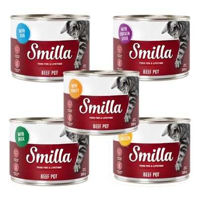 Smilla Beef Pot, 200g konzerv. Csirkével, taurint tartalmaz, gabonamentes receptúra. Made in Germany. Élethosszig tartó eledel.