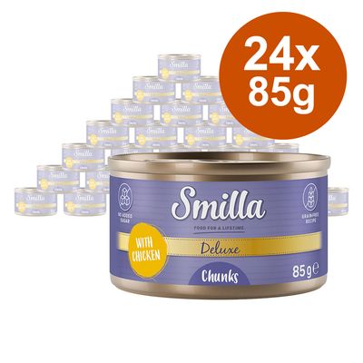 Smilla Deluxe Chunks z kurczakiem, 24x85g, bez dodatku cukru, receptura bez zbóż.