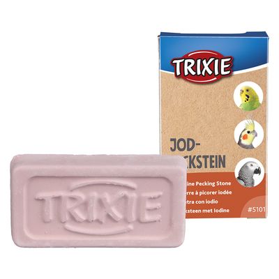 Trixie Jod-Peckstein para aves, piedra rosa con embalaje. Adecuado para periquitos, ninfas y loros. Número de artículo #5101.