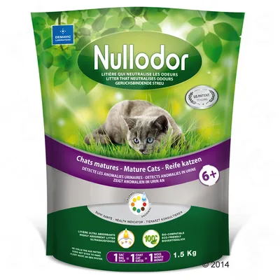 Nullodor geruchsbindende Streu für reife Katzen ab 6+, zeigt Anomalien im Urin an, ultra absorbierend, bioverträglich, 1,5 kg Beutel, Gesundheitsindikator enthalten. Nullodor geruchsbindende Streu für reife Katzen ab 6+, zeigt Anomalien im Urin an, ultra absorbierend, bioverträglich, 1,5 kg Beutel, Gesundheitsindikator enthalten.