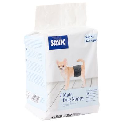 Savic Male Dog Nappy, Grösse XS, 12 Stück, Einwegwindeln für Rüden, super saugfähig, schwarz, geeignet für Hüftumfang 20-26 cm.