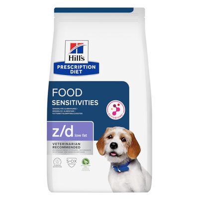 Hill's Prescription Diet z/d low fat für Food Sensitivities, von Tierärzten empfohlen, mit ActivBiome+ Technologie.