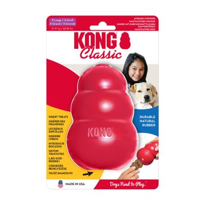 Juguete de goma roja KONG con inscripción 'KONG' visible. Esquina superior derecha con texto: Top ventas.