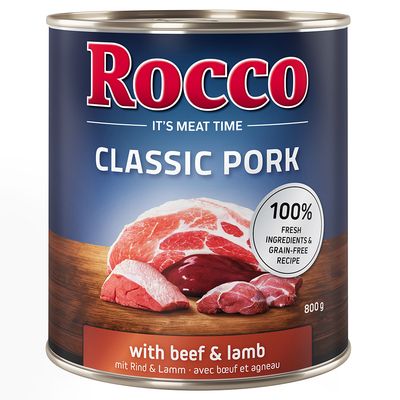 Rocco Classic Pork marhával és baromfiszívvel. 100% friss összetevők, gabonamentes recept.