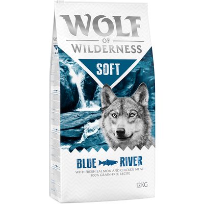 Wolf of Wilderness Soft Blue River, friss lazaccal és csirkehússal, 100% gabonamentes receptúra, 12 kg.