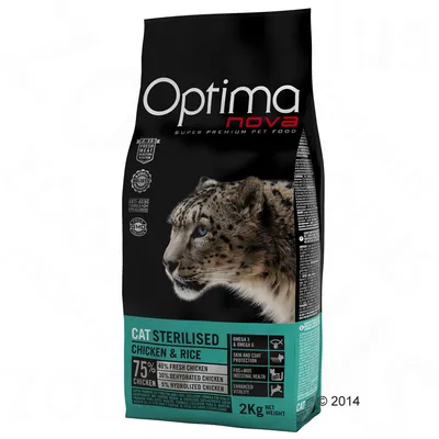 Optima nova Cat Sterilised Chicken & Rice, 2kg. 75% piletina: 40% svježa piletina, 30% sušena piletina, 5% hidrolizirana piletina. Omega 3 i 6, zaštita kože i dlake, FOS-MOS zdravlje crijeva. Optima nova Cat Sterilised Chicken & Rice, 2kg. 75% piletina: 40% svježa piletina, 30% sušena piletina, 5% hidrolizirana piletina. Omega 3 i 6, zaštita kože i dlake, FOS-MOS zdravlje crijeva.
