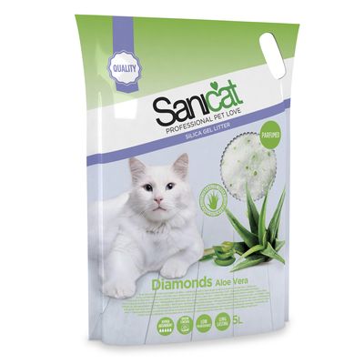 Sanicat Diamonds Aloe Vera Silica Gel Katzenstreu, parfümiert, hyperabsorbierend, staubfrei, langanhaltend, 5L Verpackung.