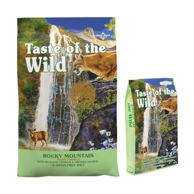 Taste of the Wild Rocky Mountain Feline Formula mit geröstetem Wild und geräuchertem Lachs, getreidefreie Ernährung. Familiengeführte Marke.