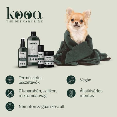 kooa Deep-Cleansing sampon makadámiaolajjal és körömvirág-kivonattal. Aloe verát és panthenolt tartalmaz. Vegán, természetes összetevők, állatkísérlet-mentes.