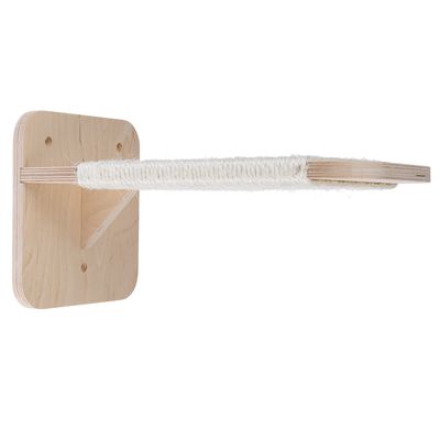 Wall-mounted scratching surface made of wood wrapped with sisal, rectangular shape, suitable for cats for scratching and climbing.
