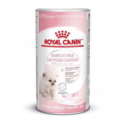 Royal Canin Babycat Milk 0–2 months, 3 x 100 g. Desde el nacimiento hasta el destete. Fácil de preparar. Imagen de un gatito en el envase.