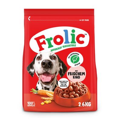 Frolic comida para perros, 2,6 kg, con ternera fresca, ingredientes naturales, sin colorantes ni aromatizantes artificiales, 100% completo.