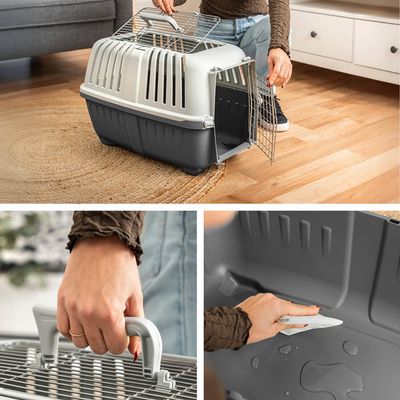 Transportín de plástico Lionto con puerta metálica