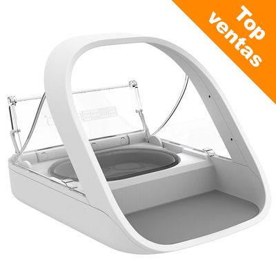 Comedero automático blanco con tapa transparente, marca SureFeed visible. Esquina superior derecha con texto: Top ventas en fondo naranja.