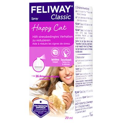 Feliway Classic Spray Happy Cat, pomaga redukować stresowe zachowania, około 16 zastosowań, polecany przez weterynarzy, potwierdzony naukowo, 20 ml.