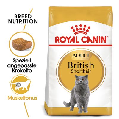 Royal Canin Adult British Shorthair. Speziell angepasste Krokette für Muskeltönung. Breed Nutrition.