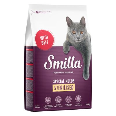 Smilla Special Needs Sterilised hrana za mačke s govedinom, ponovno zatvoriva, proizvedeno u Njemačkoj, s taurinom, omega masnim kiselinama, Yucca Schidigera, uravnotežen energetski sadržaj, 10 kg.