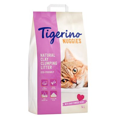 Tigerino Nuggies Natural Clay grudajući pijesak za mačke, ekološki, s mirisom dječjeg pudera, 14L. Značajke: brzo grudanje, kontrola mirisa, visoka apsorpcija, ekstra fina zrnca.