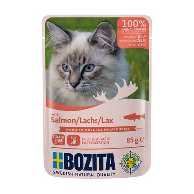 Bozita Tasty Meat & Fish Menu, švedski sastojci, bez žitarica, 12x85g. Okusi: losos, smuđ, pileća jetra, govedina. 100% životinjski protein, lako probavljivo.