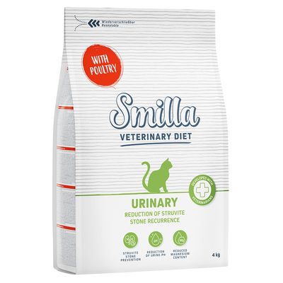 Smilla Veterinary Diet Urinary s peradićem, razvijeno s veterinarima. Za prevenciju struvitnih kamenaca, smanjenje pH urina i sadržaja magnezija. Ponovno zatvorivo, 1 kg.