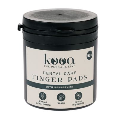 kooa Dental Care Finger Pads z miętą pieprzową, 50 sztuk. Bez testów na zwierzętach, wegańskie, naturalne składniki.