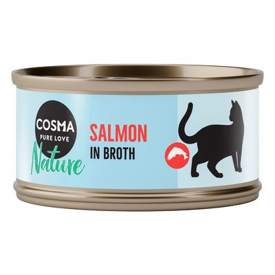 Cosma Pure Love Nature Pacific Tuna in Broth. Cat food can with silhouette of a cat and fish symbol.