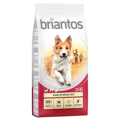 Briantos Adult con pollo y arroz, 14 kg. Alta tolerancia, pelaje brillante, fabricado en Alemania.