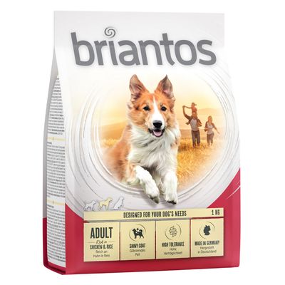Briantos Adult Chicken & Rice, 1 kg. Para las necesidades de tu perro: pelaje brillante, alta tolerancia, fabricado en Alemania.