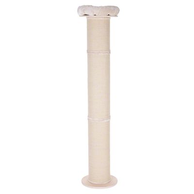 Cat tree with beige sisal post and padded top lying surface, suitable for cats to scratch and rest.